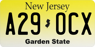 NJ license plate A29OCX