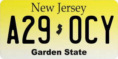 NJ license plate A29OCY