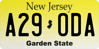 NJ license plate A29ODA