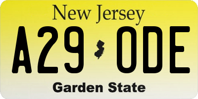 NJ license plate A29ODE