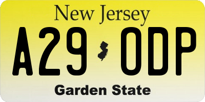 NJ license plate A29ODP