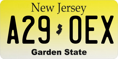 NJ license plate A29OEX