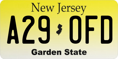NJ license plate A29OFD
