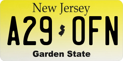 NJ license plate A29OFN