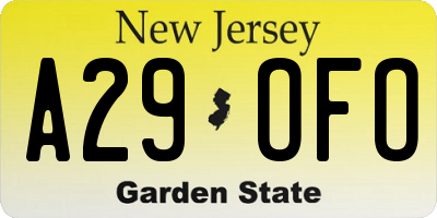 NJ license plate A29OFO
