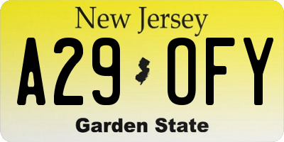 NJ license plate A29OFY
