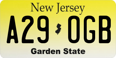 NJ license plate A29OGB
