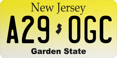 NJ license plate A29OGC
