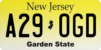 NJ license plate A29OGD