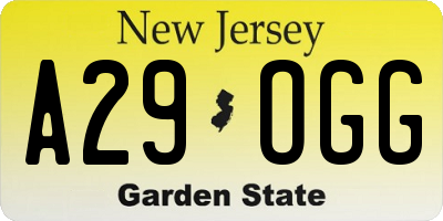 NJ license plate A29OGG