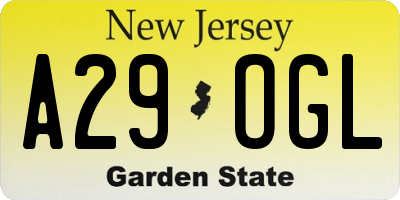 NJ license plate A29OGL