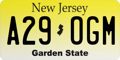 NJ license plate A29OGM