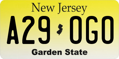 NJ license plate A29OGO