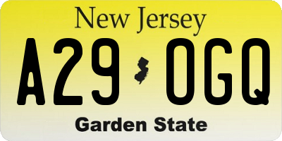 NJ license plate A29OGQ