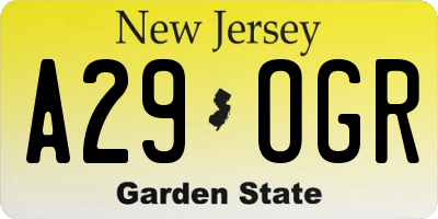 NJ license plate A29OGR