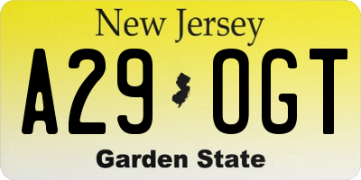 NJ license plate A29OGT