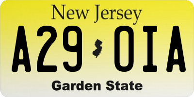 NJ license plate A29OIA