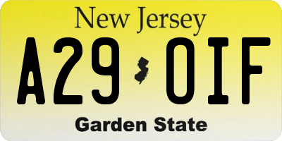NJ license plate A29OIF