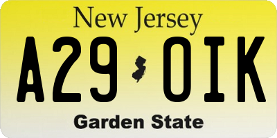 NJ license plate A29OIK