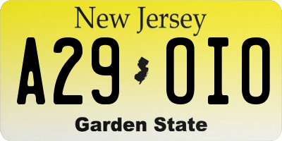 NJ license plate A29OIO