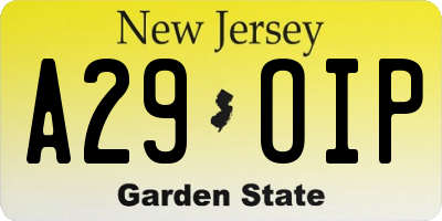 NJ license plate A29OIP