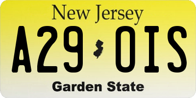 NJ license plate A29OIS