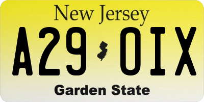 NJ license plate A29OIX
