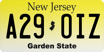 NJ license plate A29OIZ