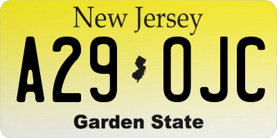 NJ license plate A29OJC
