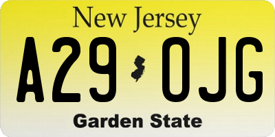 NJ license plate A29OJG