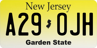 NJ license plate A29OJH