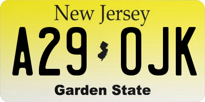 NJ license plate A29OJK