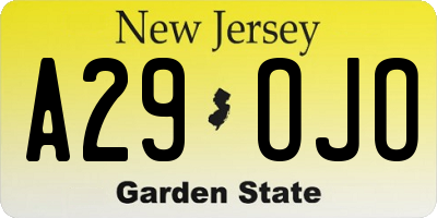 NJ license plate A29OJO