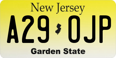NJ license plate A29OJP