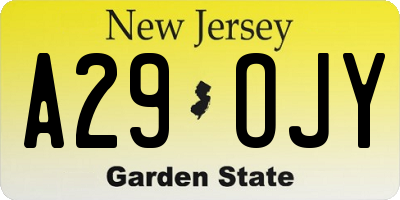 NJ license plate A29OJY