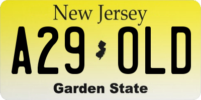 NJ license plate A29OLD