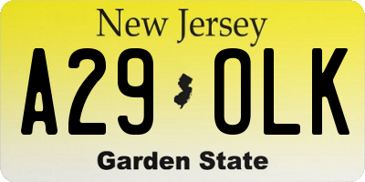 NJ license plate A29OLK