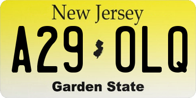 NJ license plate A29OLQ