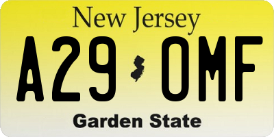 NJ license plate A29OMF