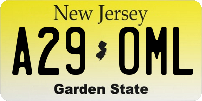 NJ license plate A29OML