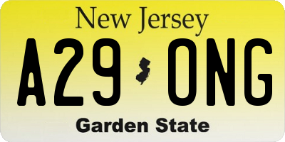 NJ license plate A29ONG