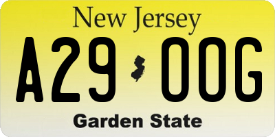 NJ license plate A29OOG
