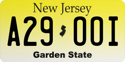 NJ license plate A29OOI