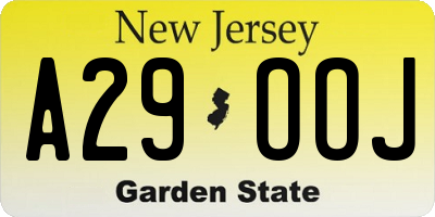 NJ license plate A29OOJ