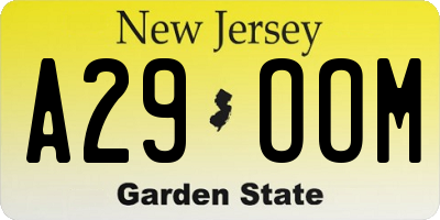NJ license plate A29OOM