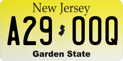 NJ license plate A29OOQ