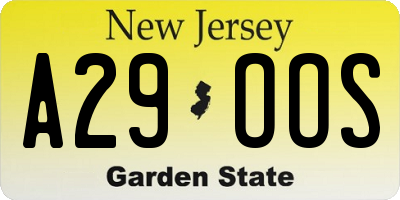 NJ license plate A29OOS