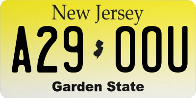 NJ license plate A29OOU