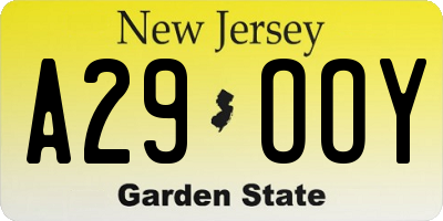 NJ license plate A29OOY