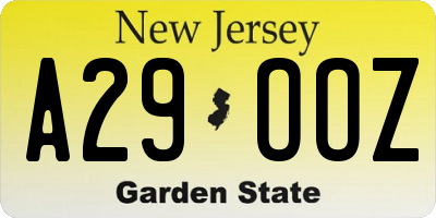 NJ license plate A29OOZ
